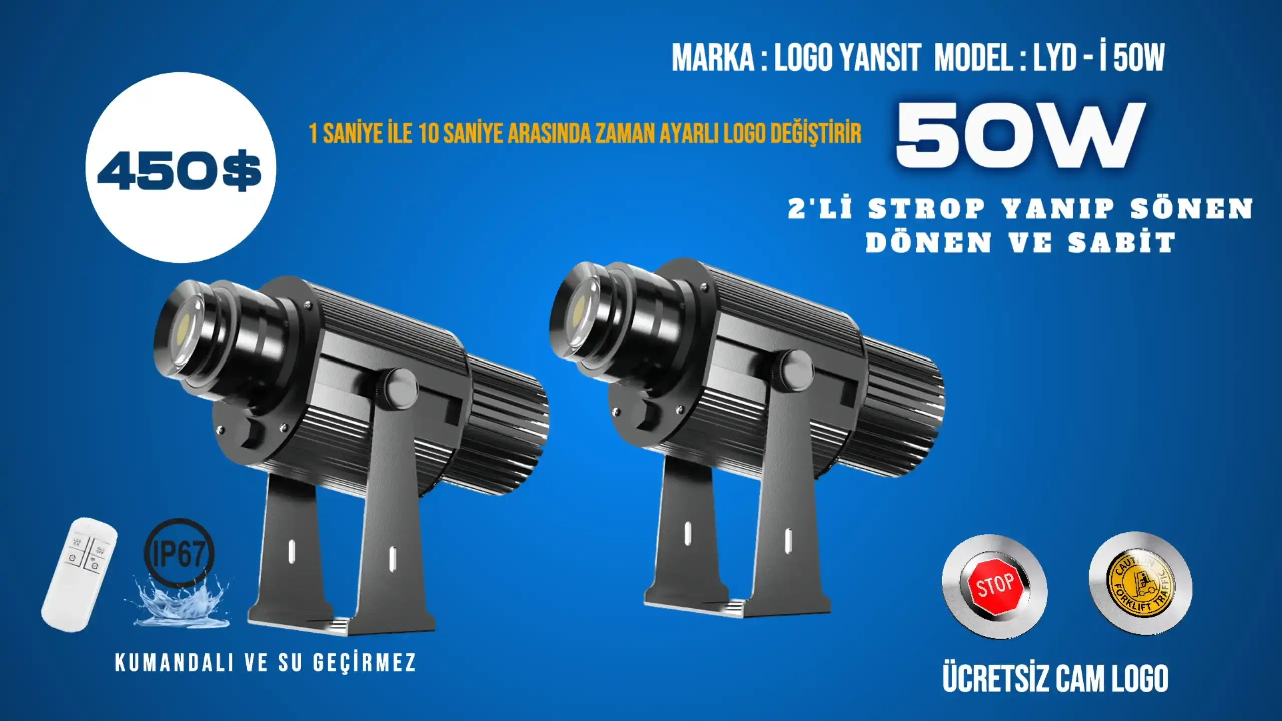 2'li Strop Yanıp Sönen LYD-i50W Logo Projektör | Güçlü ve Hareketli Işık Yansıtma