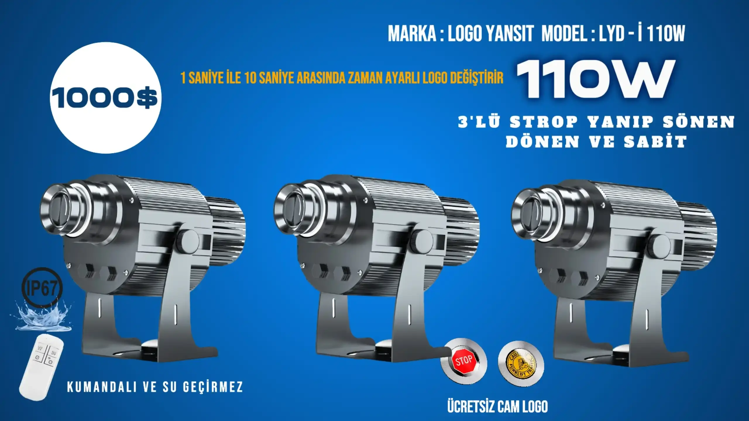 Strop Yanıp Sönen LYD-i110W Logo Projektör | Maksimum Güç ve Görünürlük