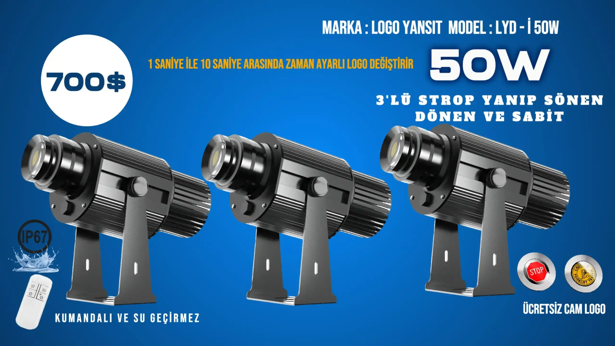 Strop Yanıp Sönen LYD-i50W Logo Projektör | Güçlü ve Hareketli Işık Yansıtma