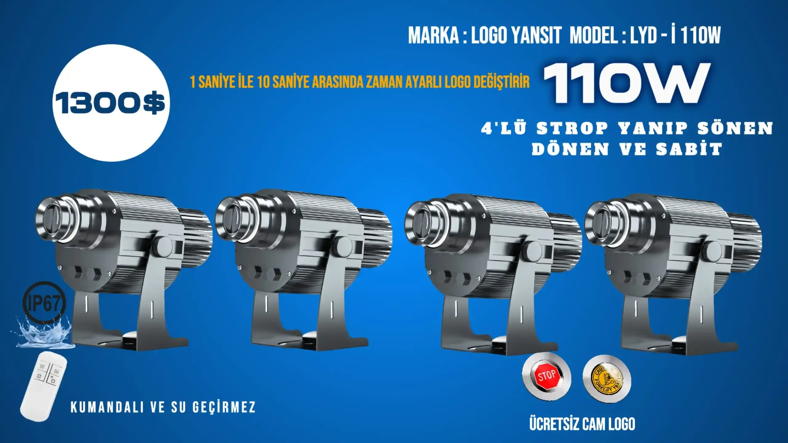 Strop Yanıp Sönen LYD-i110W Logo Projektör | Maksimum Güç ve Görünürlük
