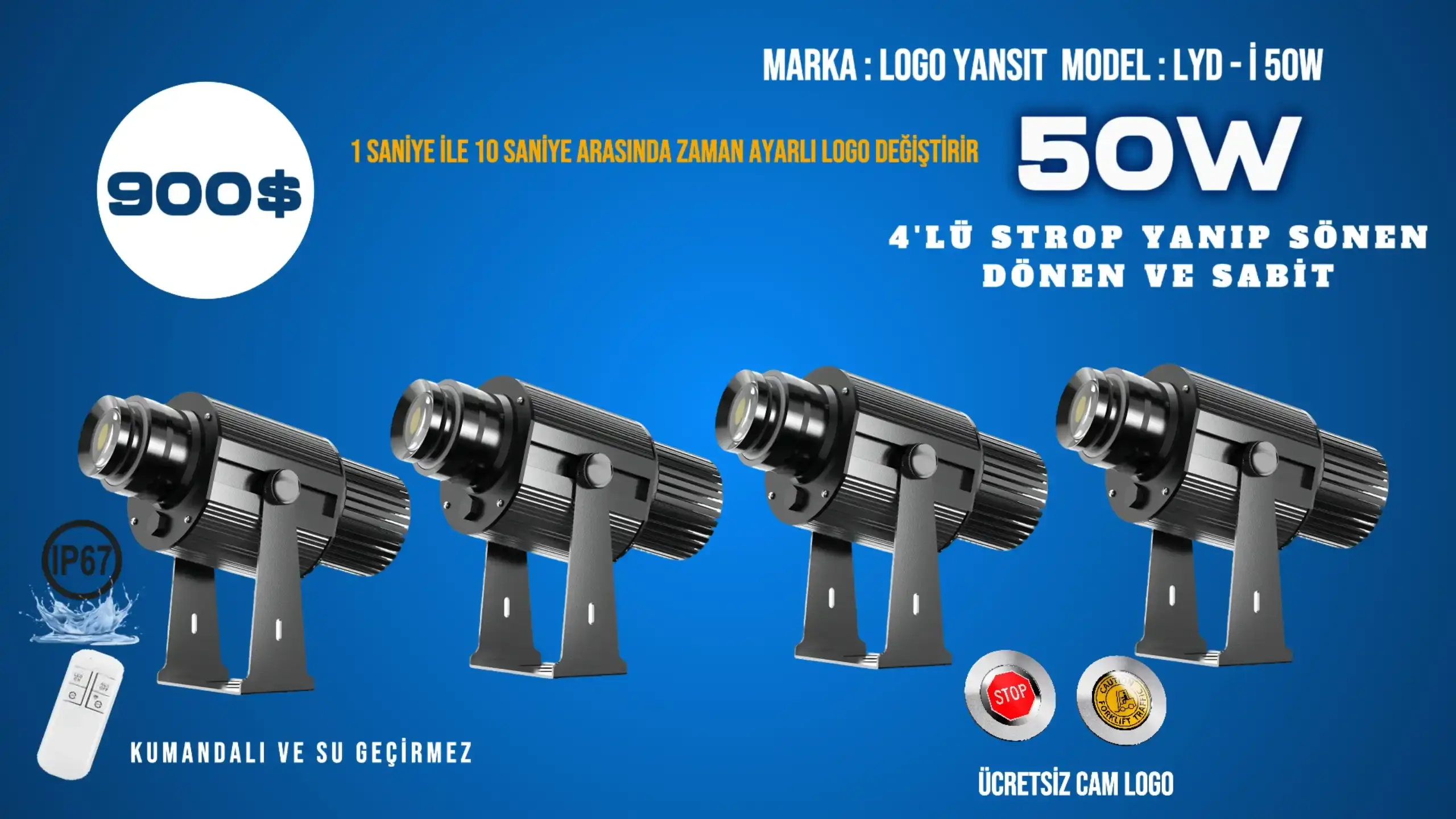 Strop Yanıp Sönen LYD-i50W Logo Projektör | Güçlü ve Hareketli Işık Yansıtma