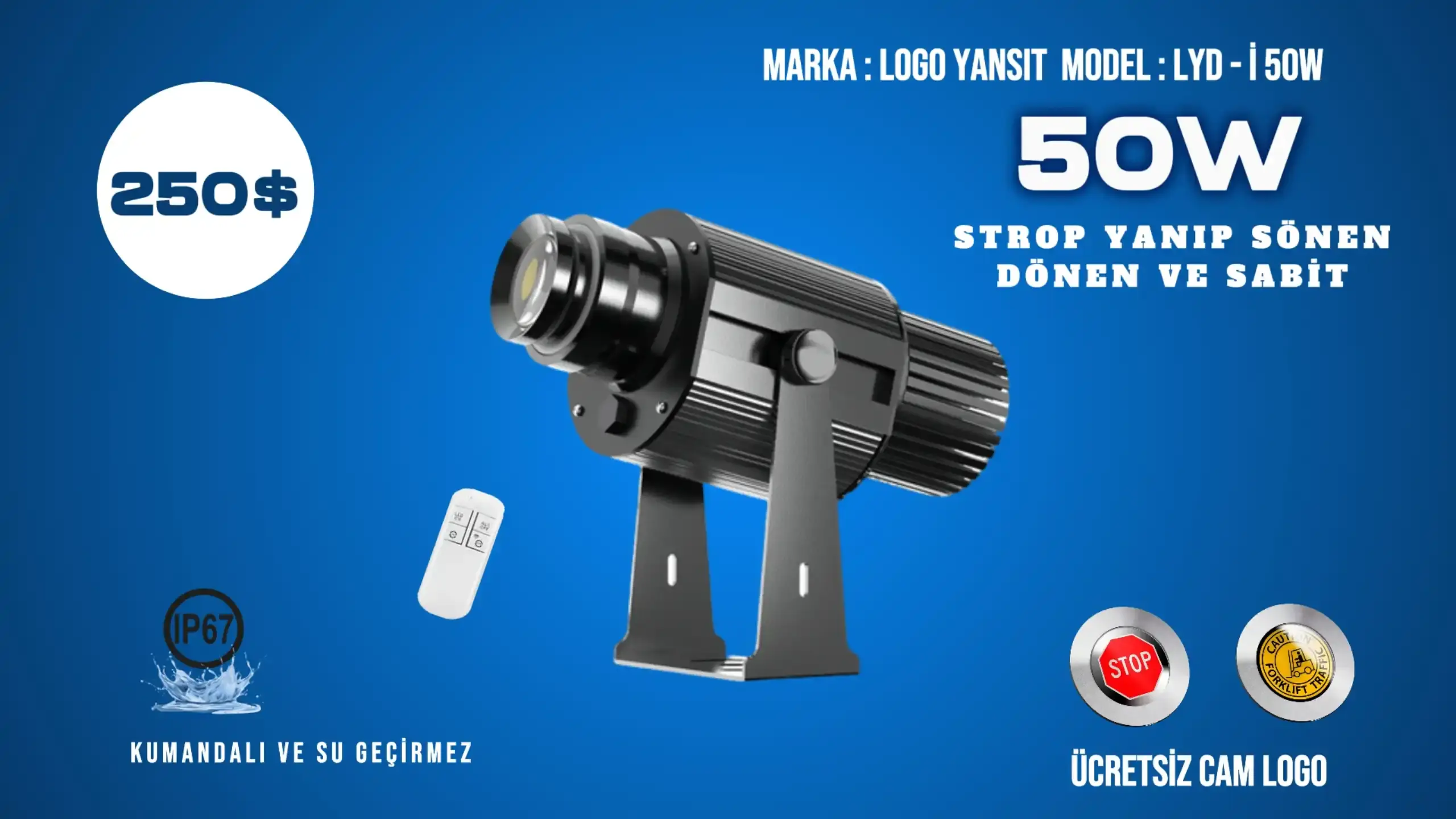 Strop Yanıp Sönen LYD-i50W Logo Projektör | Güçlü ve Hareketli Işık Yansıtma
